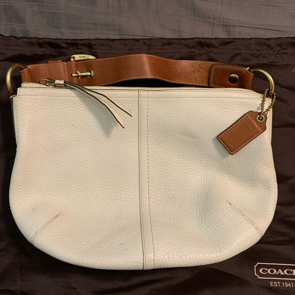 Coach Pebbled White Hobo Bag